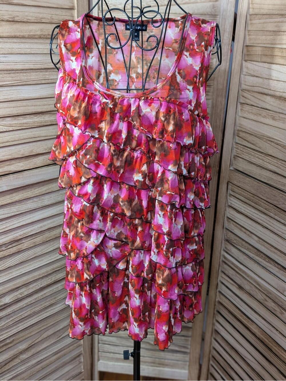 Fashion Bug Shirt Womens 0X Sleeveless‎ Pink Layer Ruffle Tunic Top Stretch Y2K